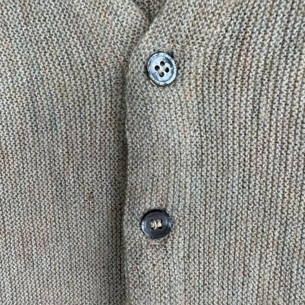 Vintage Brent Sweater Mens Large Beige Acrylic V Neck Knit Cardigan Zefkrome 60s